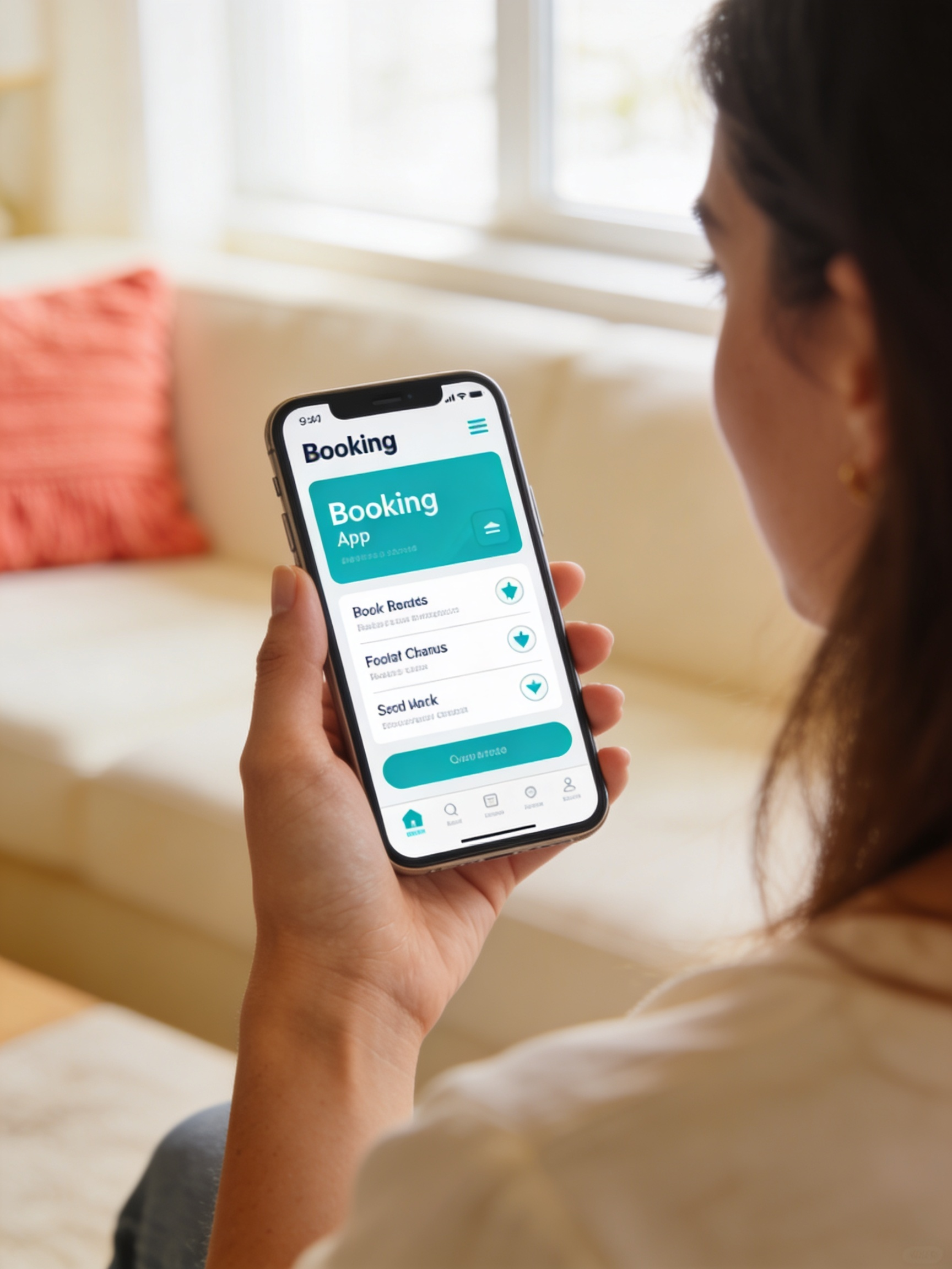 A customer booking a clean on her phone from her couch